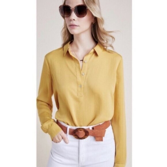 Anthropologie Tops - Anthropologie Dolan Steinbeck Back Gold Mustard Preppy Tennis Prep Chic Tunic M